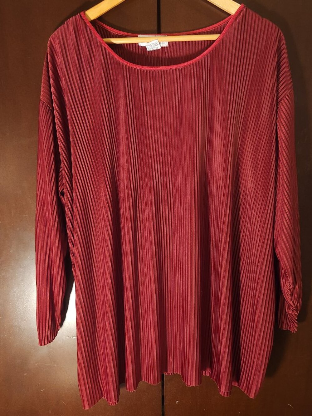 Pleated Long-Sleeve Blouse in Burgundy Women Size Large